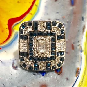 Antique Vintage Cocktail Large Silver Blue Ring 7